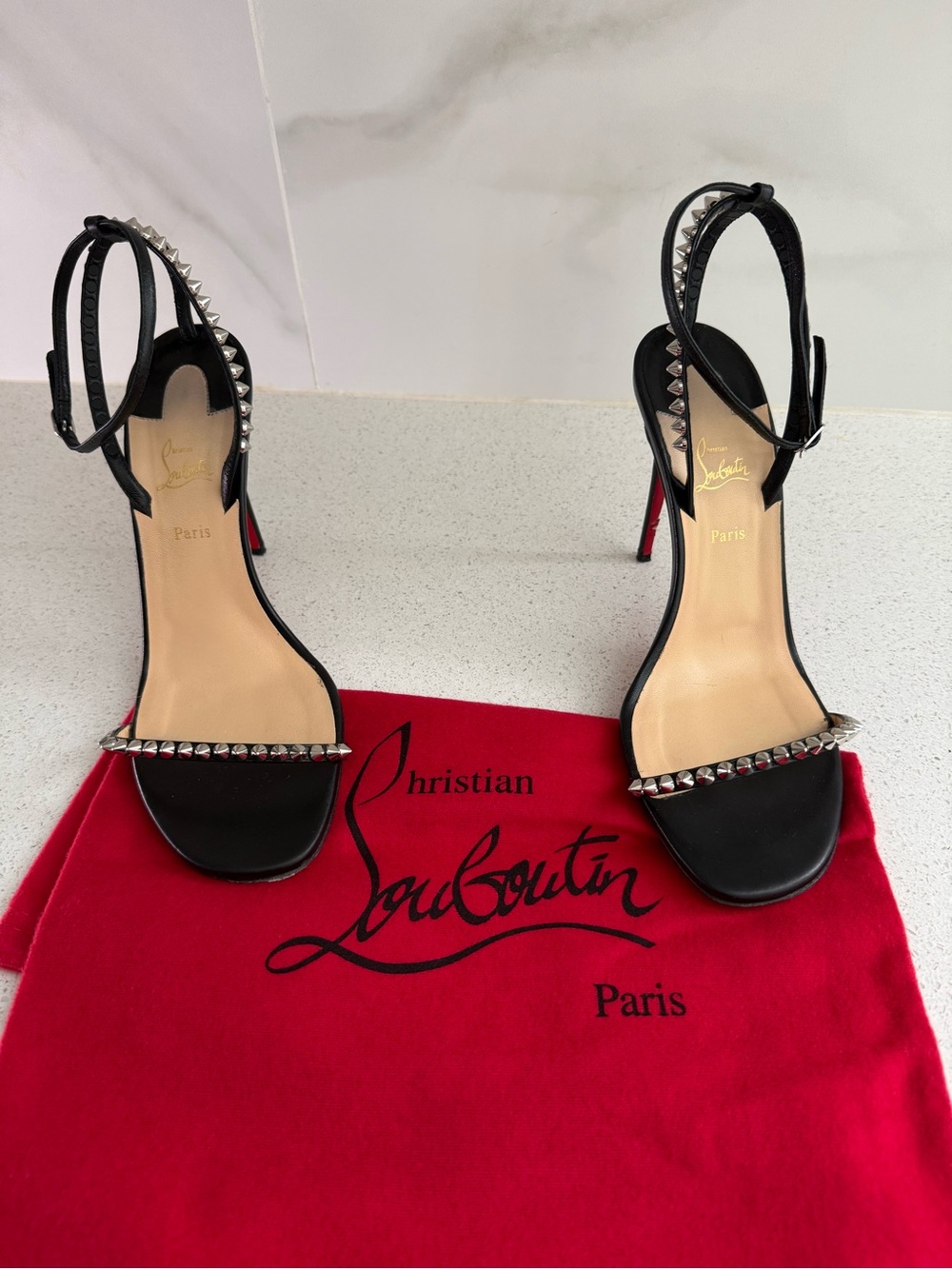 Christian Louboutin So Me Studded Black Leather Sandals Size EU 39 US 9 - Picture 2 of 8